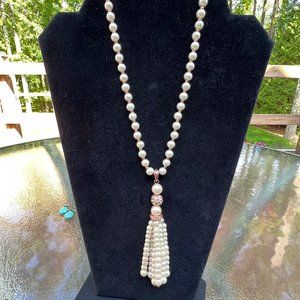 Pearl and Rose Gold Tassel Necklace